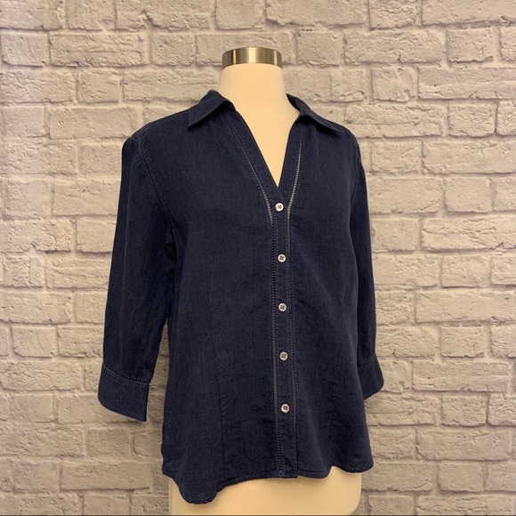 Eddie Bauer Tops - Eddie Bauer Navy Linen Blouse EUC